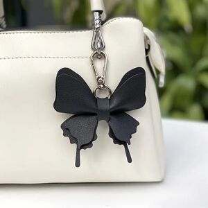 Butterfly Bag Charm Keychain Black PU Leather